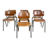 Lot 7 chaises école bois classique, années 70, Hollande
