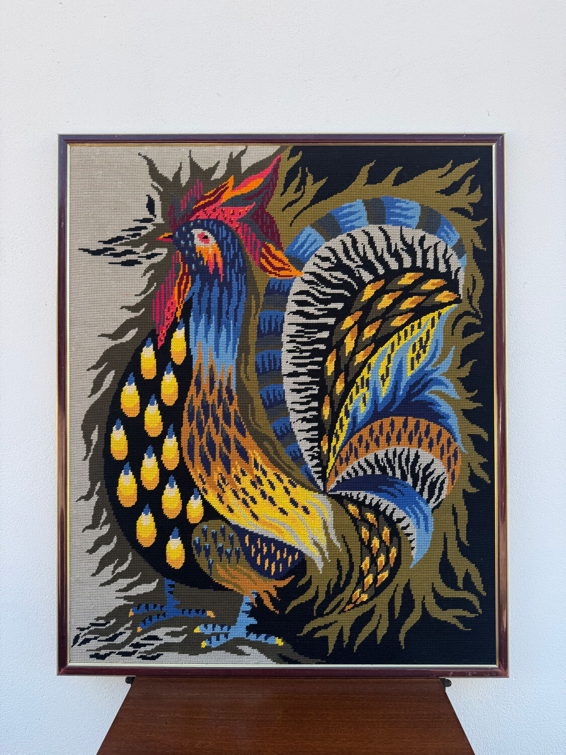 Tapisserie coq flamboyant années 70