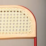 Giancarlo Piretti Plia Folding Chair in Red and Straw for Castelli, Italy