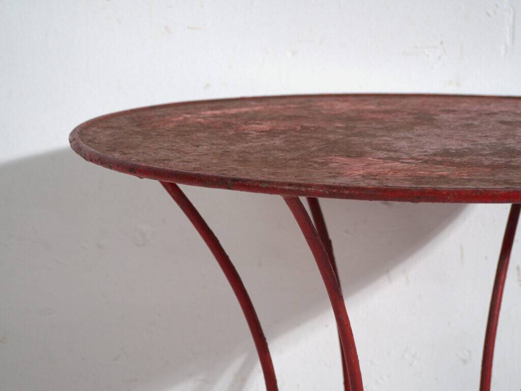 Antique painted metal table – European round industrial table – circa 1920