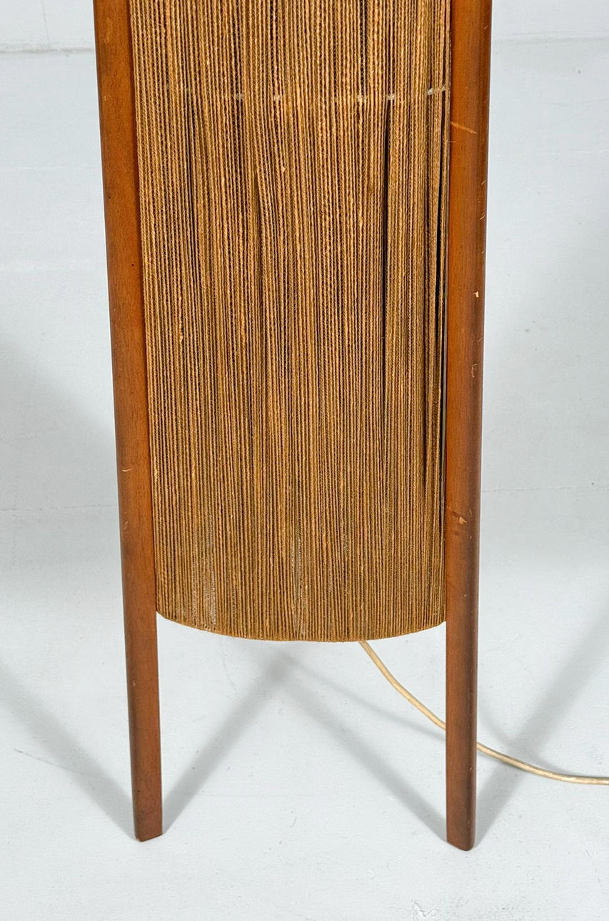 Mid-century floor lamp, sisal/teak wood, Temde, Switzerland, 1960s.