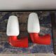 Pair of red and white seventies wall lights