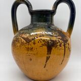 Poterie, jarre, cruche ancienne en terre cuite vernissée jaune et vert, France