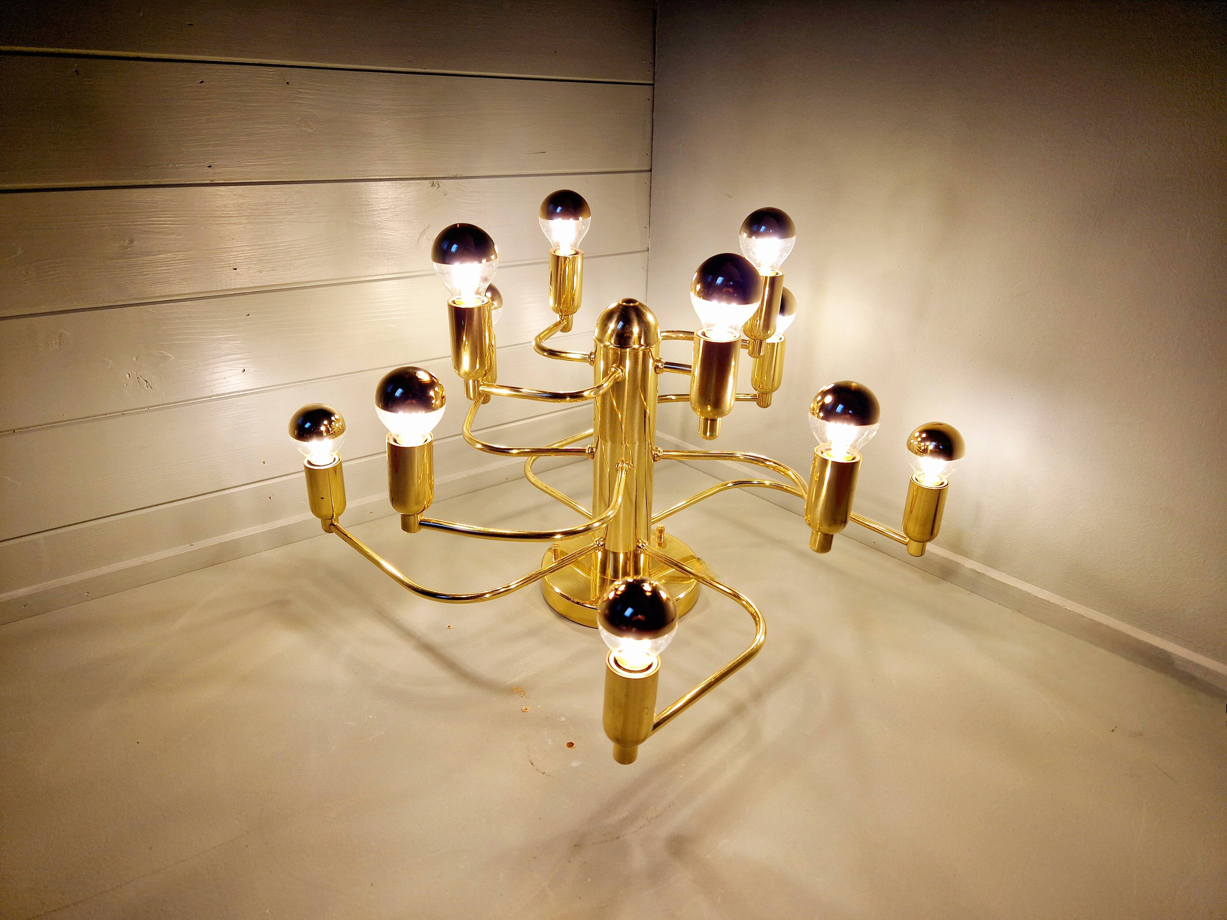 Large designer brass ceiling light, 70s