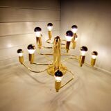 Large designer brass ceiling light, 70s