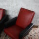 3-seater sofa and 2 rockabilly chairs in red and black skai