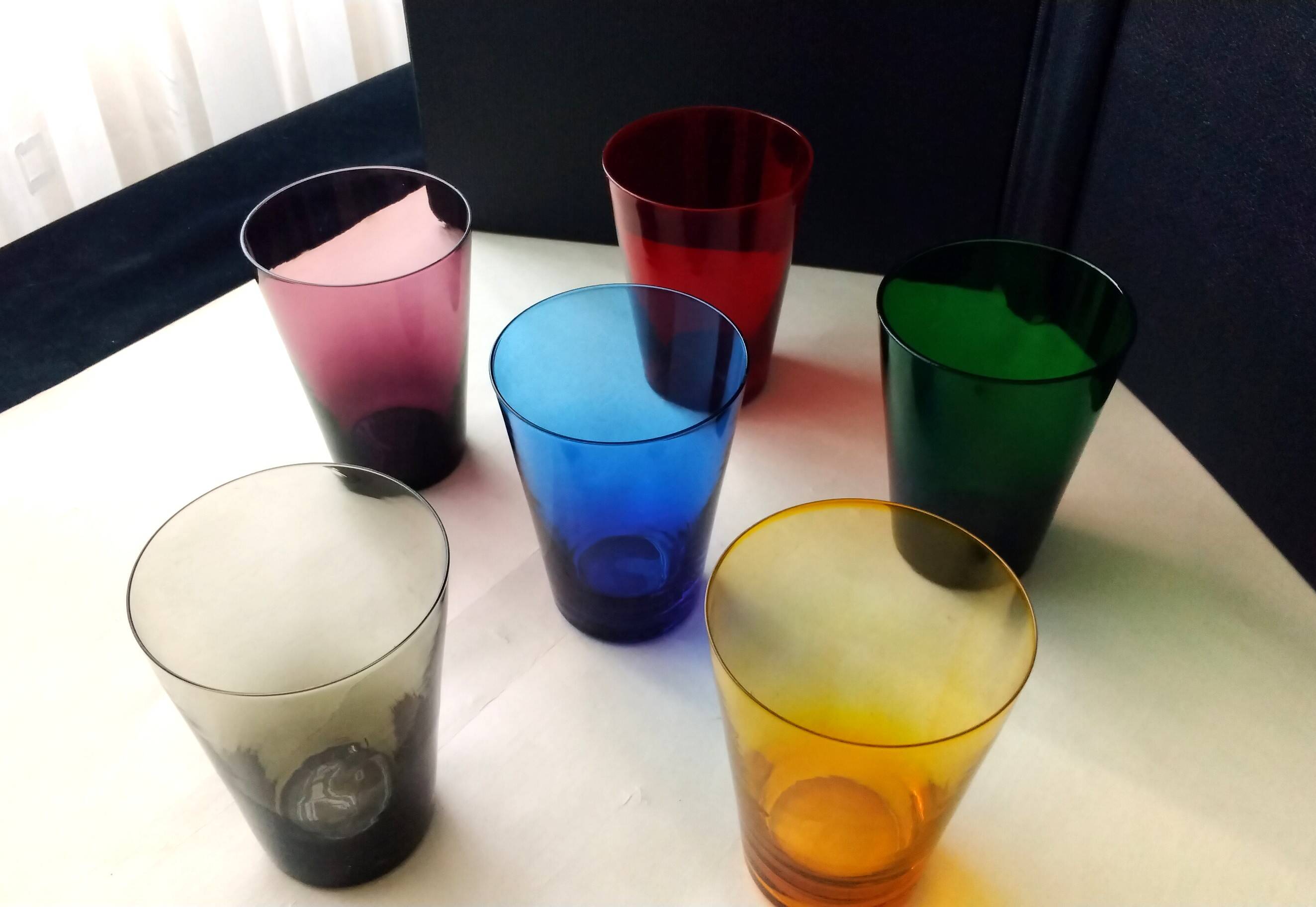 6 Vintage multicoloured glasses