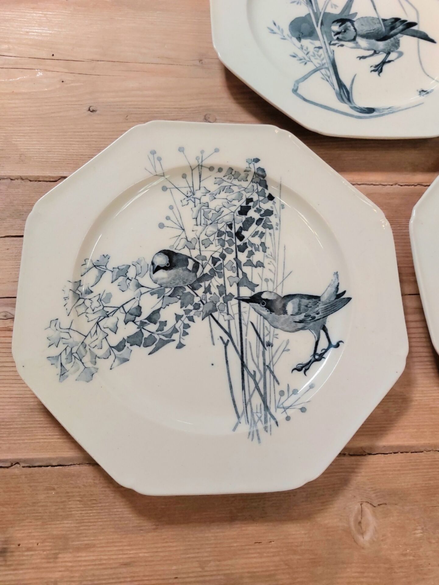 Three flat plates made of ironstone - English earthenware