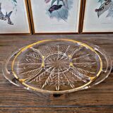 Vintage glass moulded aperitif server with handles and gilding.