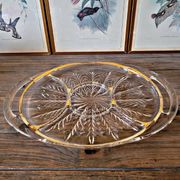 Vintage glass moulded aperitif server with handles and gilding.