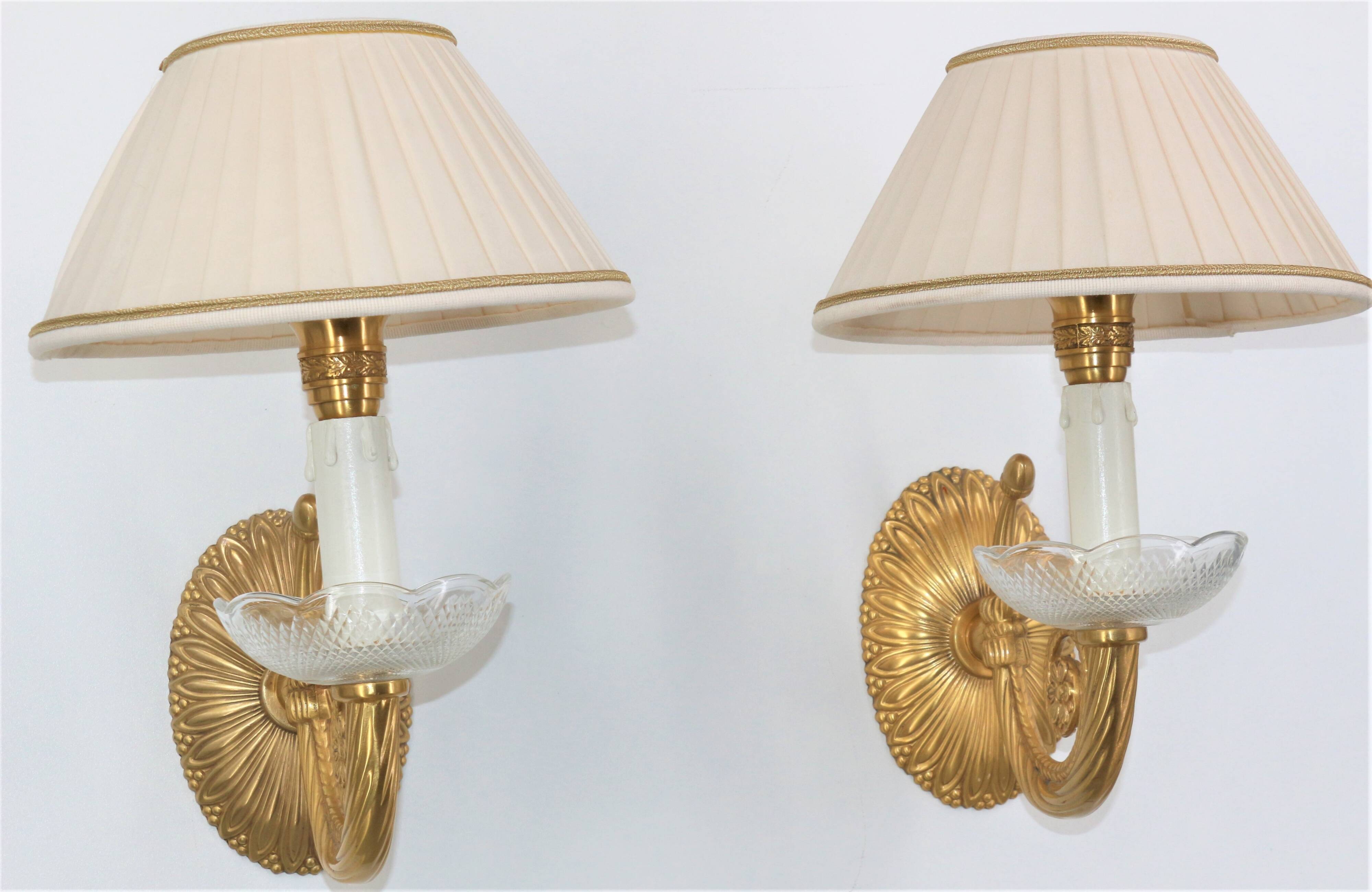 Pair of Twisted Gilt Bronze Wall Lamp & Pleated Lampshade