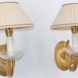 Pair of Twisted Gilt Bronze Wall Lamp & Pleated Lampshade
