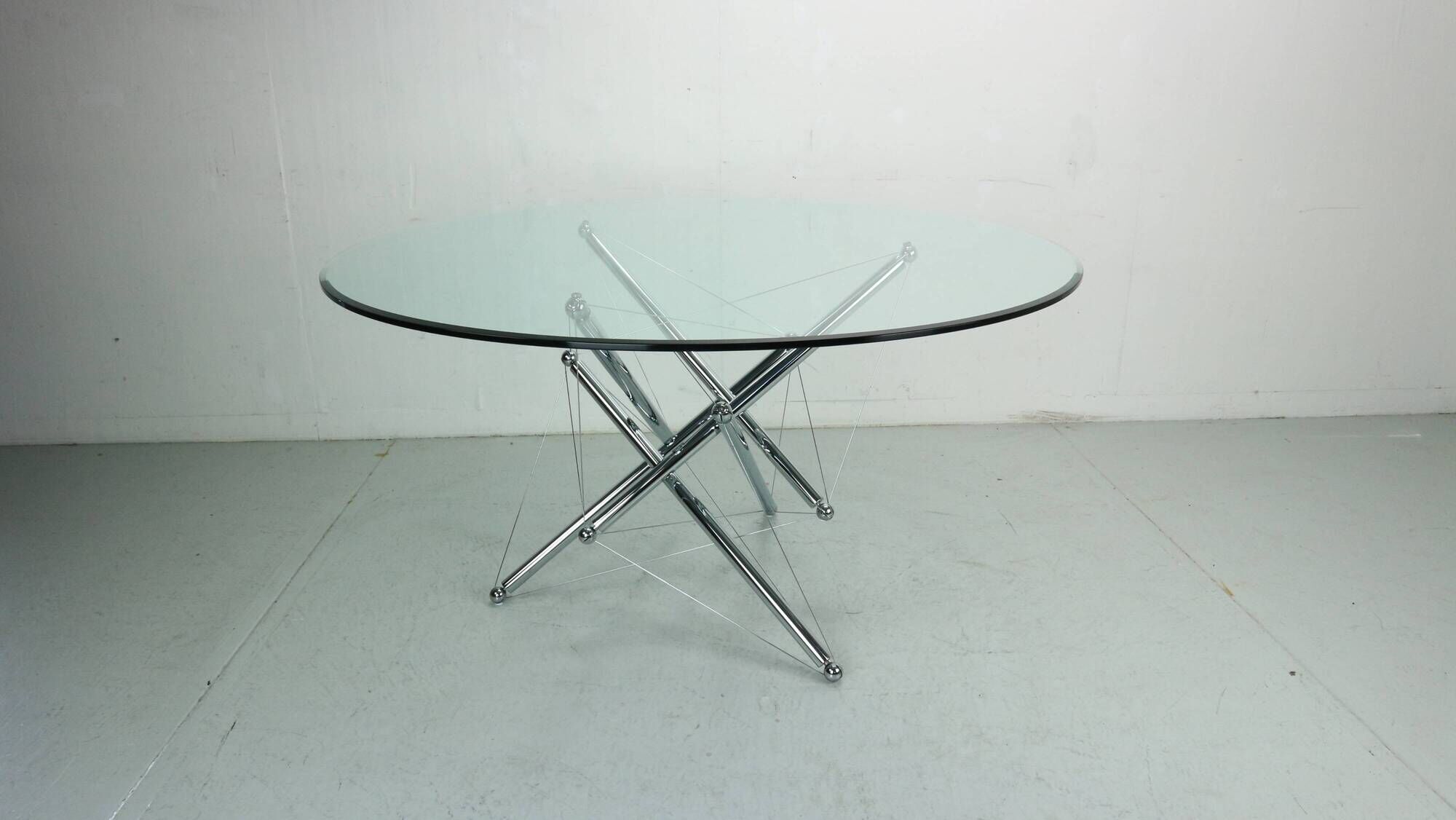 Theodore Waddell for Cassina 714 Tensegrity Chromed Steel Dining Table, 1980s
