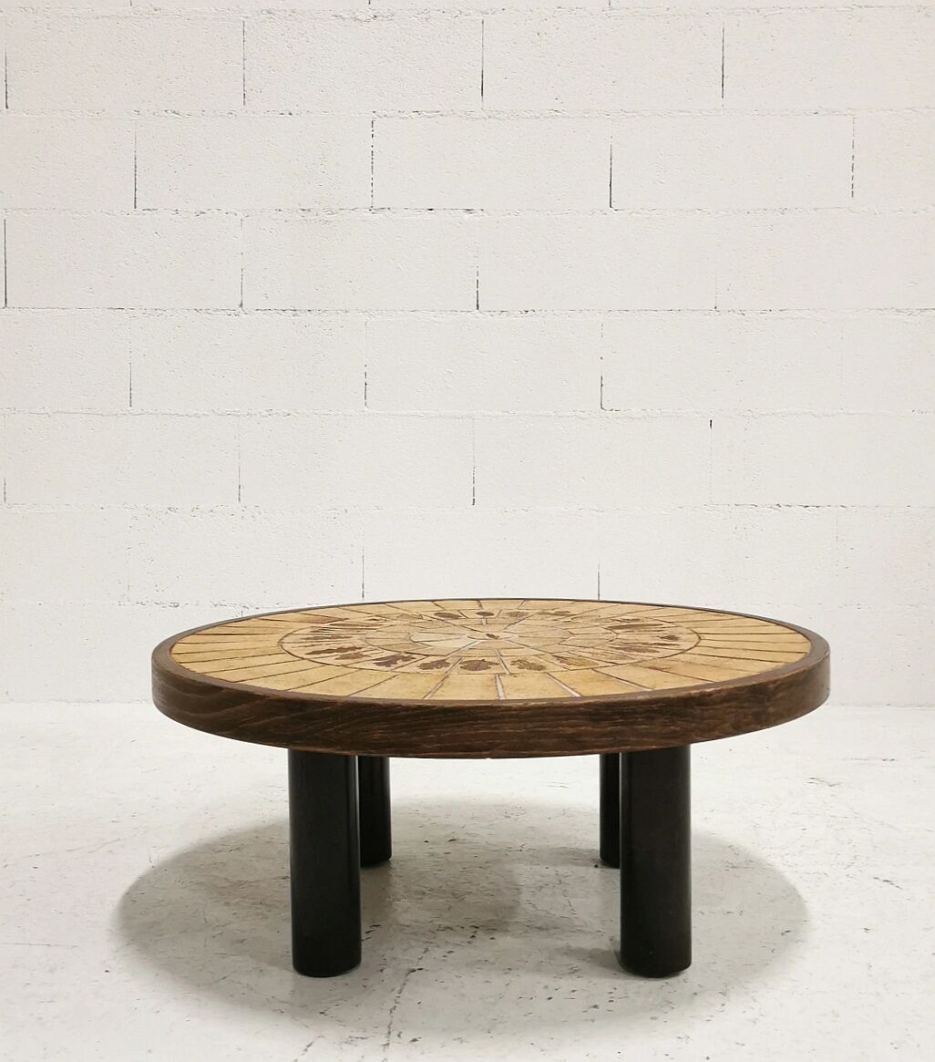 Table basse ronde herbier Roger Capron 1960