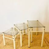 Glass nesting tables Yves Boutboul design 70s Signed