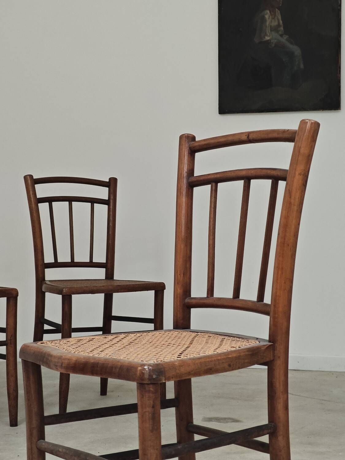 Set of 4 old Thonet style cane bistro chairs from the 1930s
