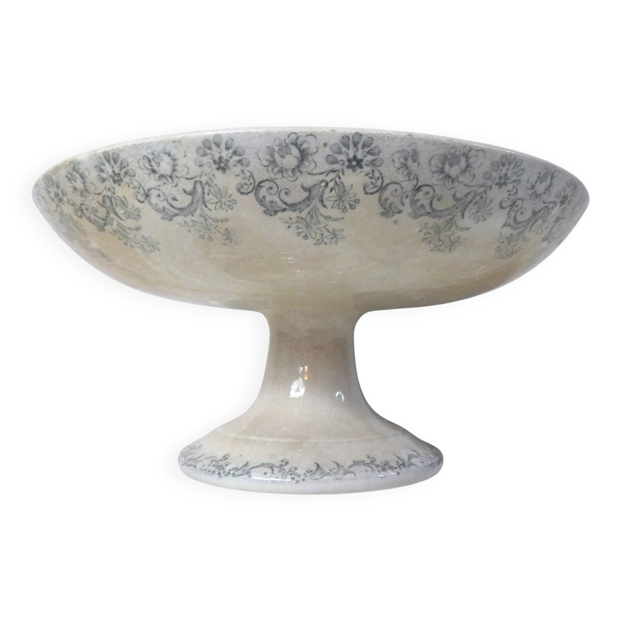 Iron earth plate on foot compote bowl Boulenger Choisy le Roi