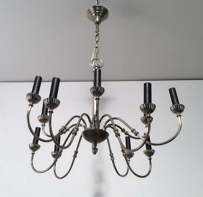 Neoclassical style chandelier in silver-plated metal with 12 lights