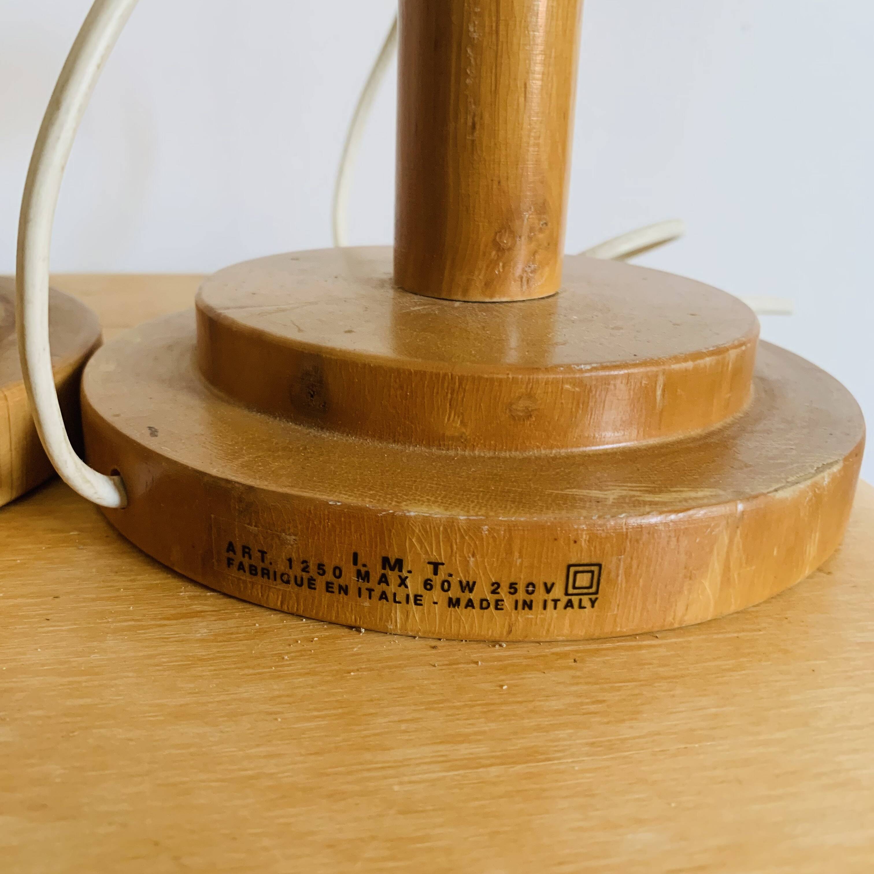 Pair of vintage I.M.T. wooden lamps from the 70s/80s.