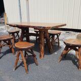 Table and 6 brutalist stools 1970