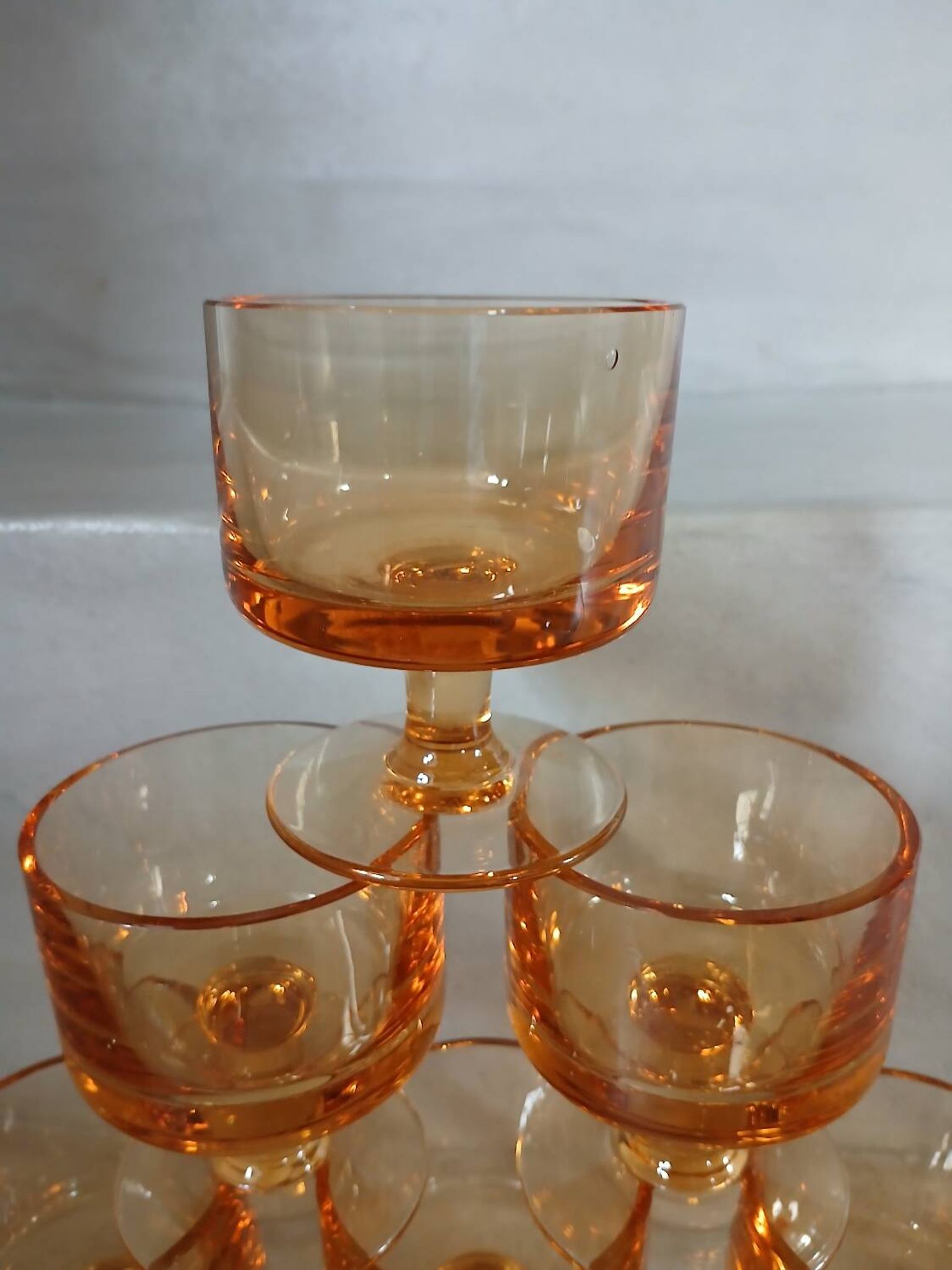 6 small vintage orange glasses