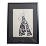 Fashion sketch, original drawing, monogrammed by Jean Eden, 70s