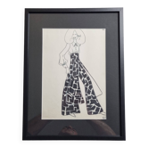 Esquisse de mode, dessin original, monogrammé de Jean Eden, années 70