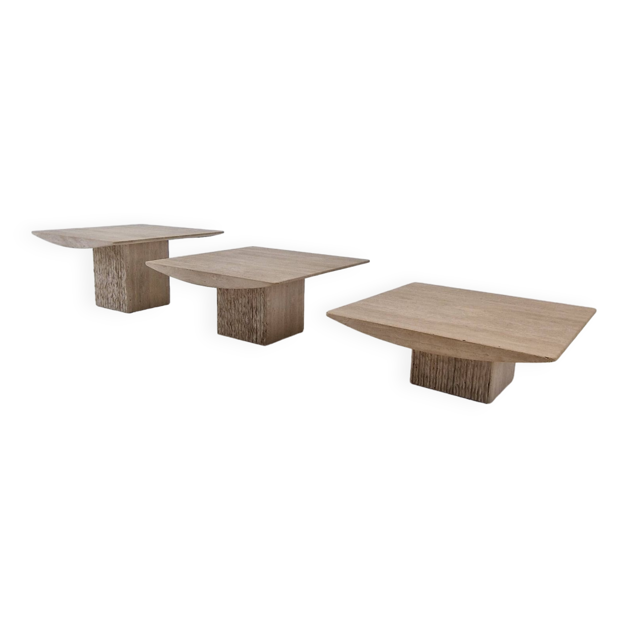 Set of 3 Italian Travertine Coffee or Side Tables, 1980s