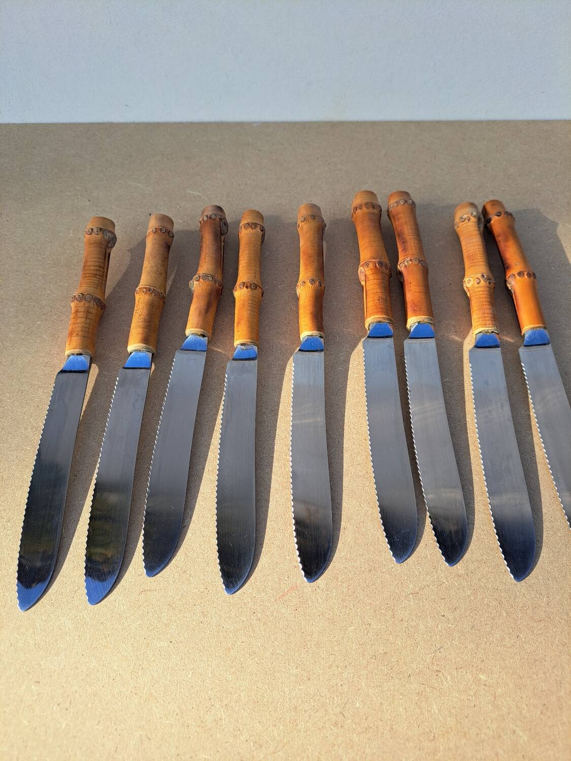 9 vintage bamboo handle knives