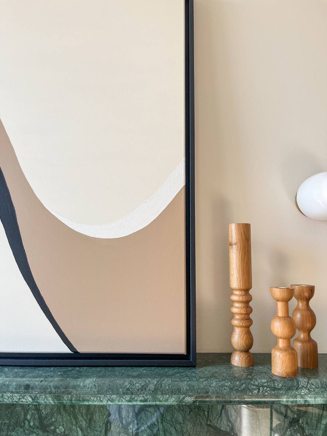 Beige, taupe and black relief painting