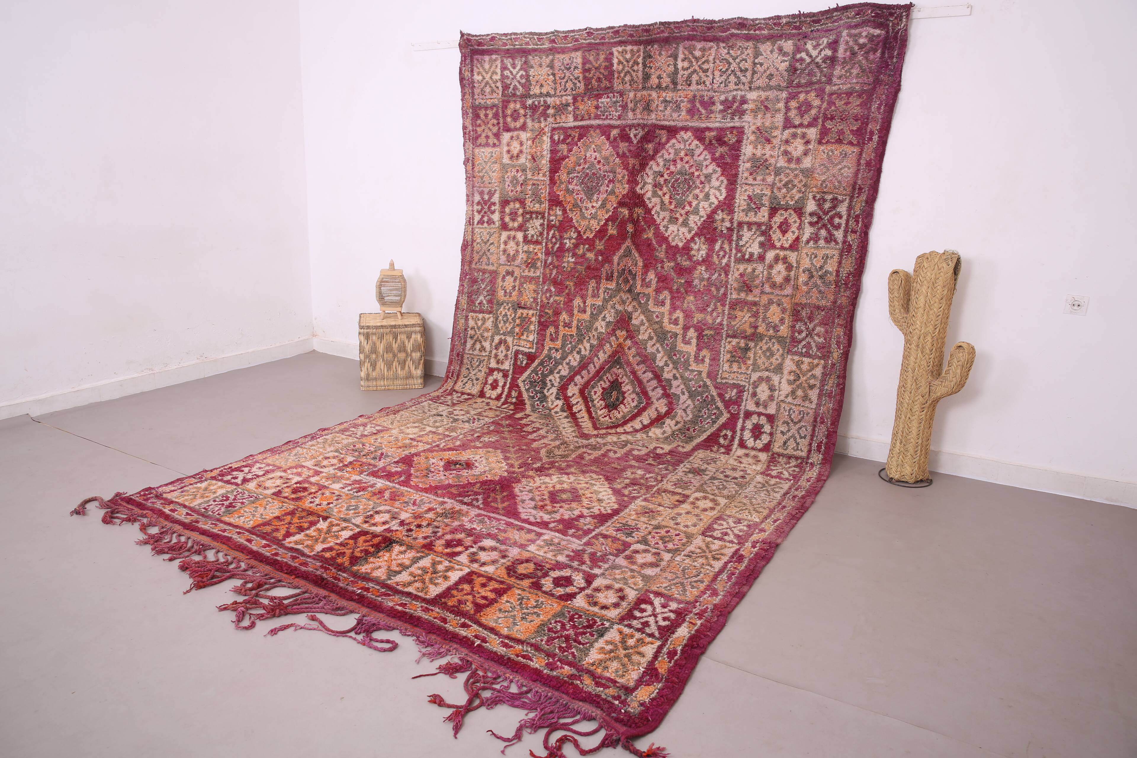 Tapis marocain vintage violet 230 x 402 cm - Tapis en laine berbère ancien fait à la main