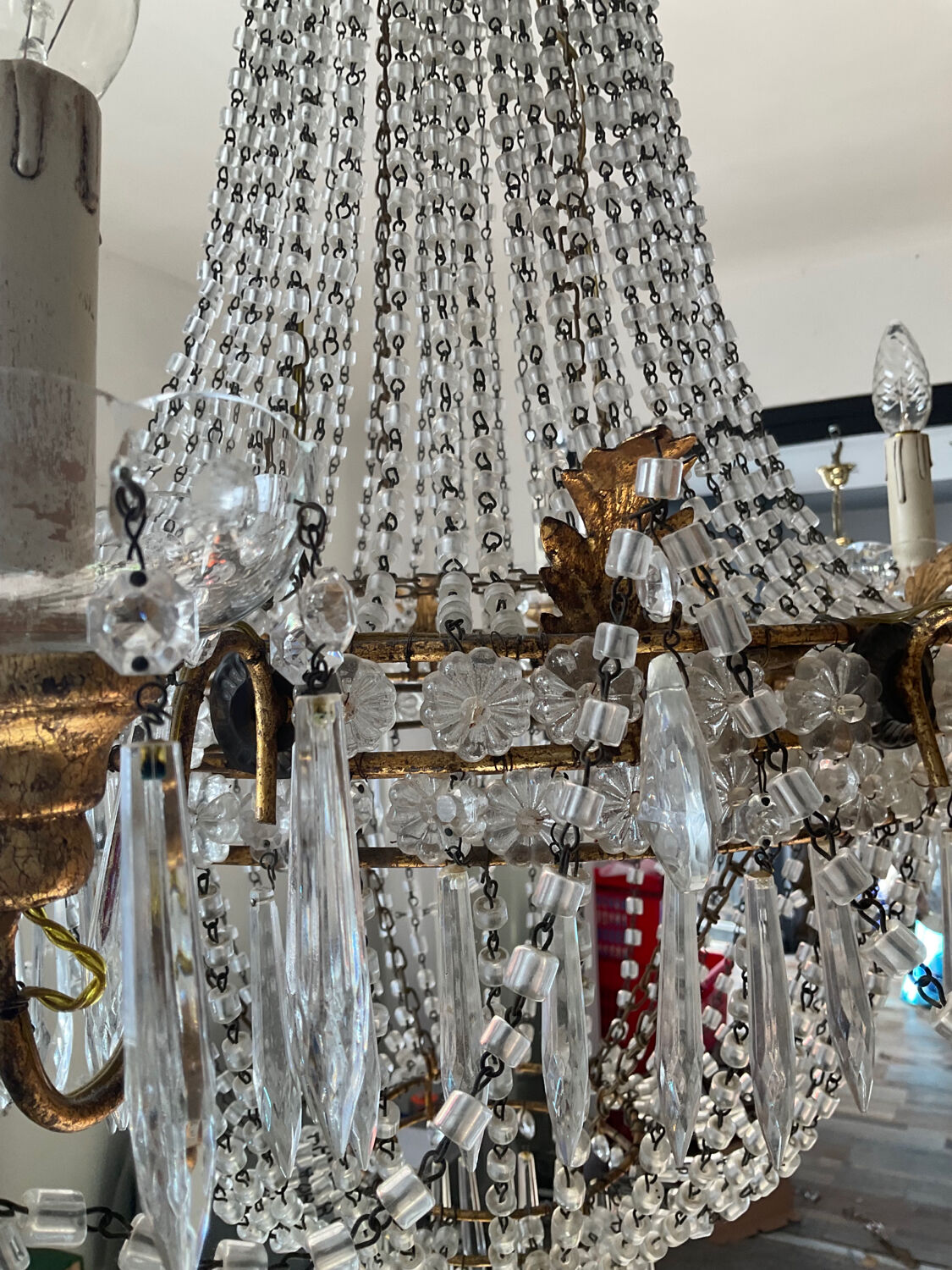 Large Montgolfière chandelier with crystal drops