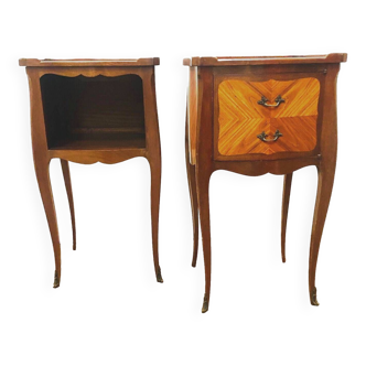 Suite of two Louis XV style bedside tables in mahogany and rosewood 20th century