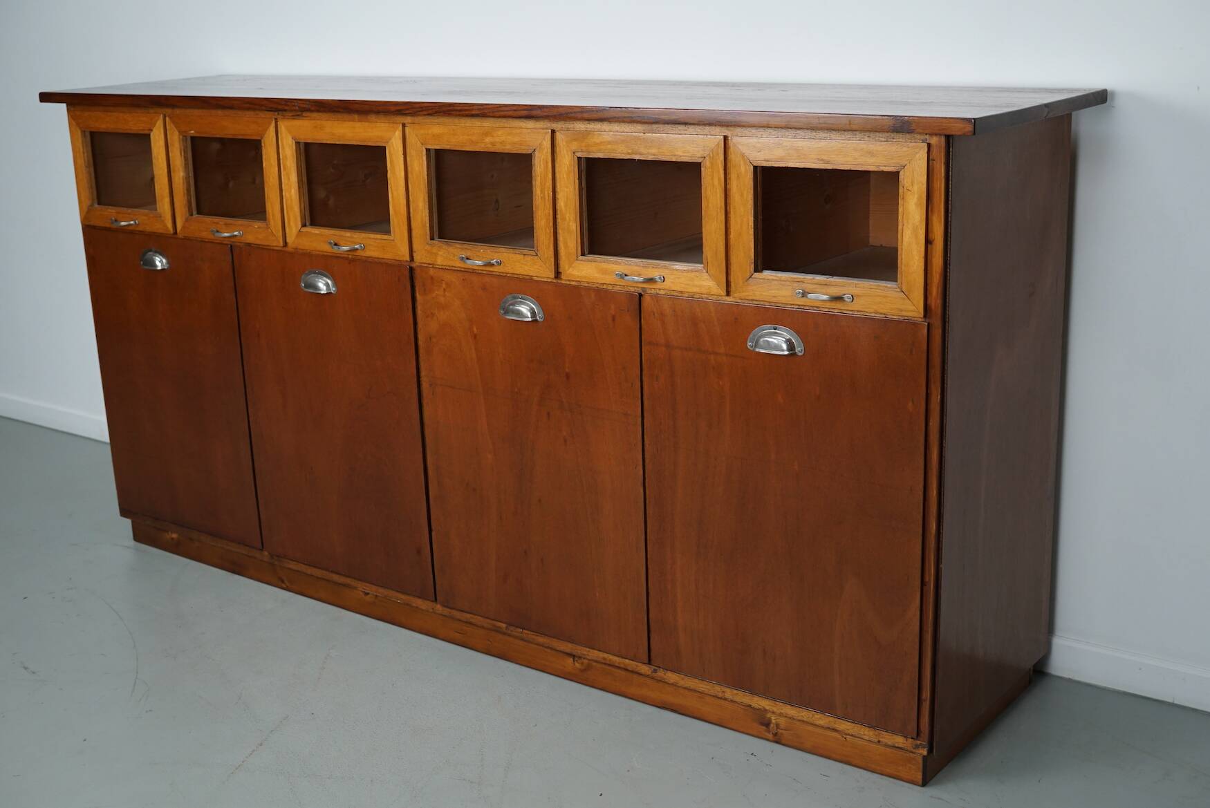 Vintage Dutch Beech & Oak Haberdashery Shop / Grain Cabinet, 1950s