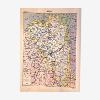 Belgium map lithograph