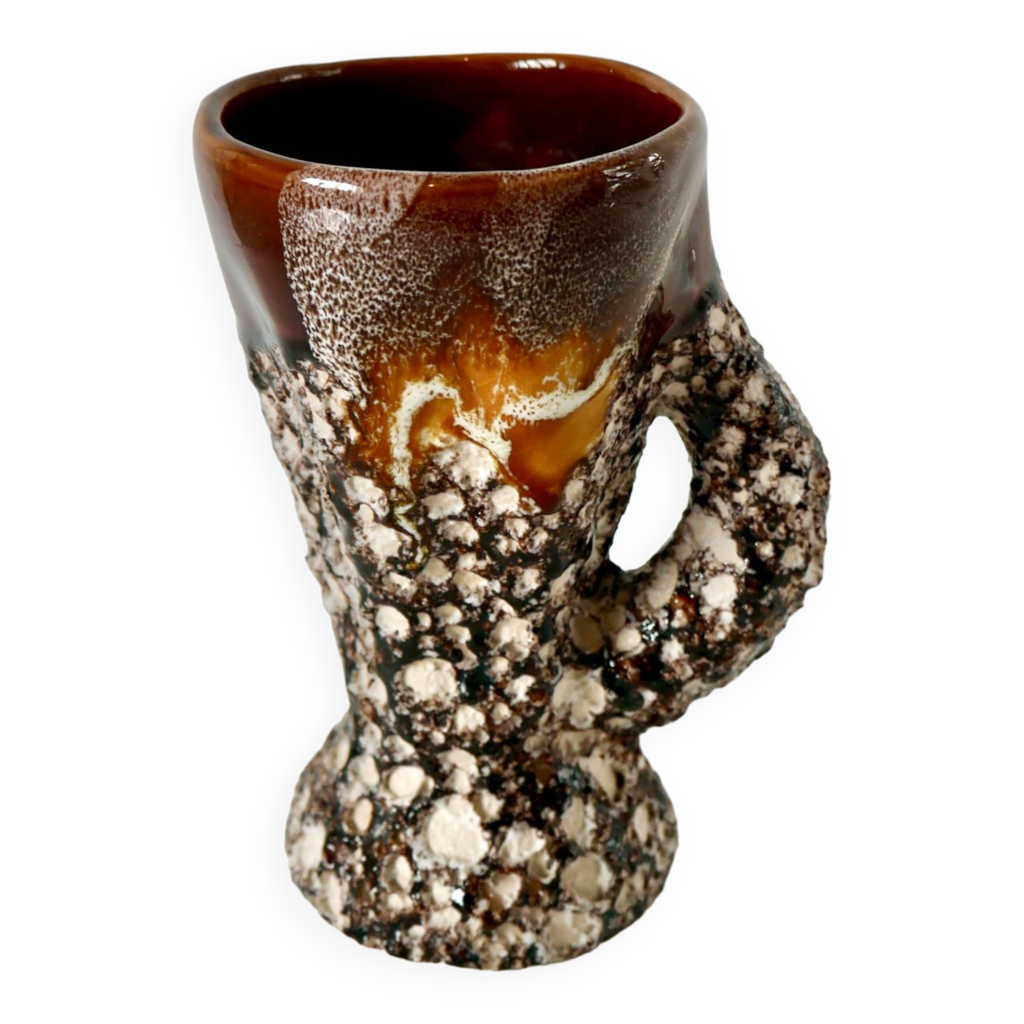 Fat Lava brown ceramic pitcher from the 70s