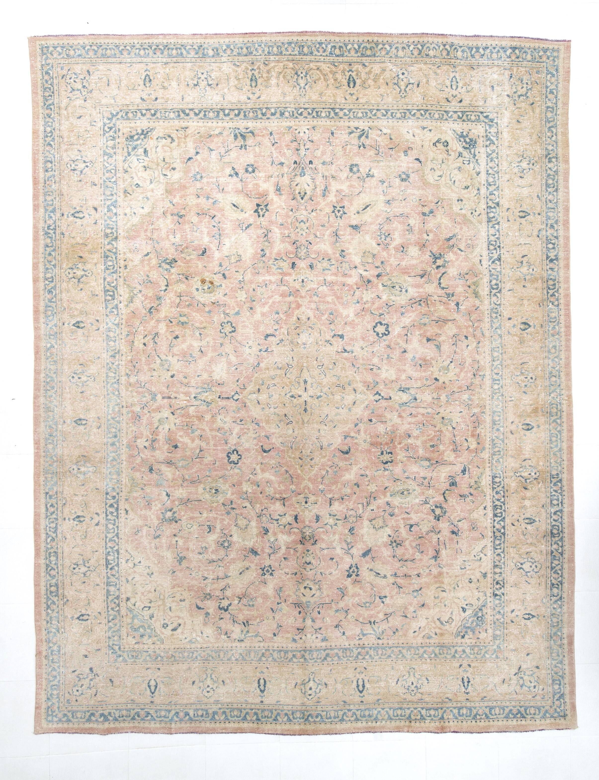 Large Pastel Pink Persian Floral Carpet, 294x382Cm