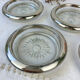 4 vintage glass coasters in glass and silver metal Leonard Silverplate style