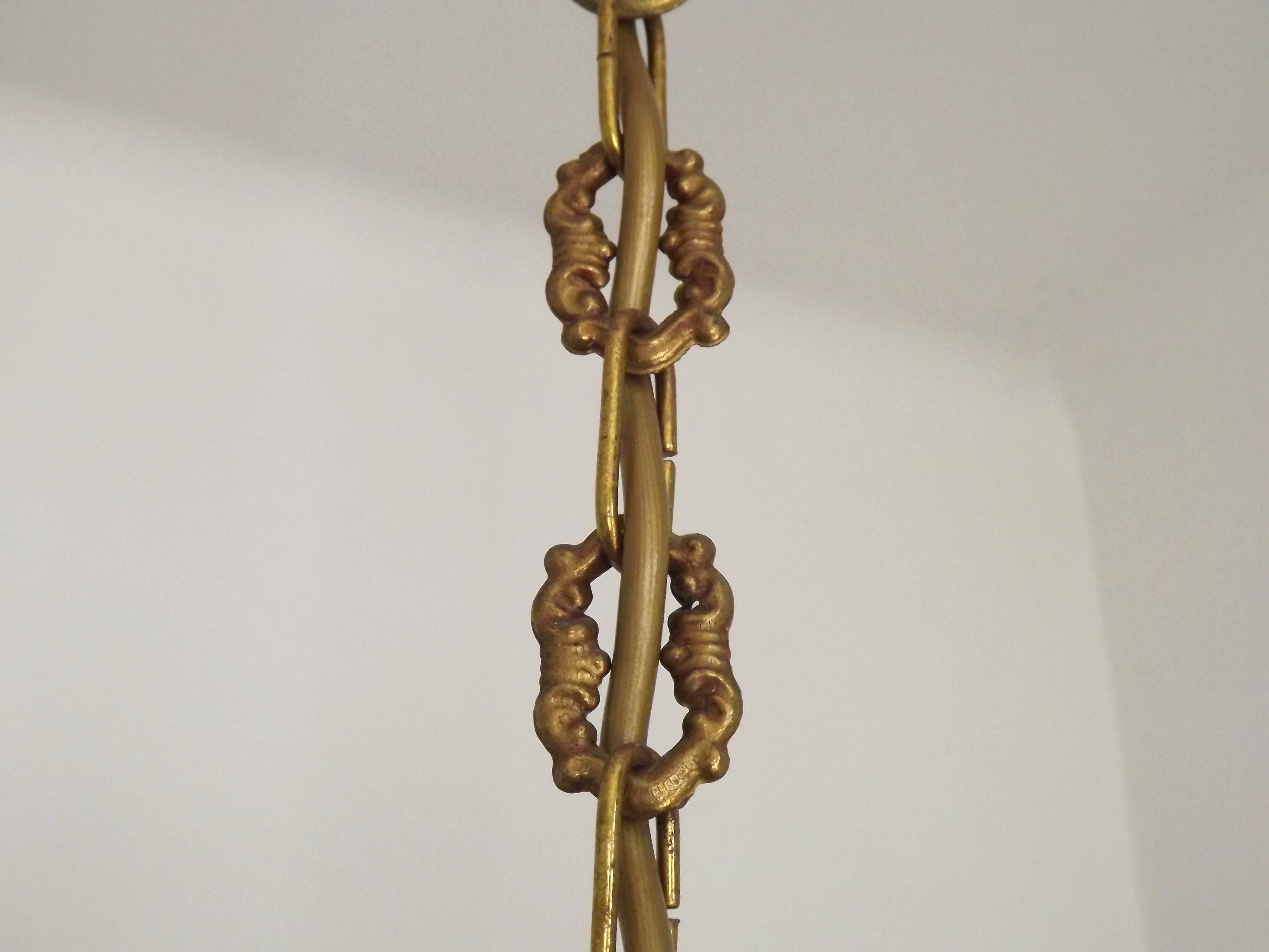 French Vintage Mid Century Bronze 5 Light Traditional Style Chandelier