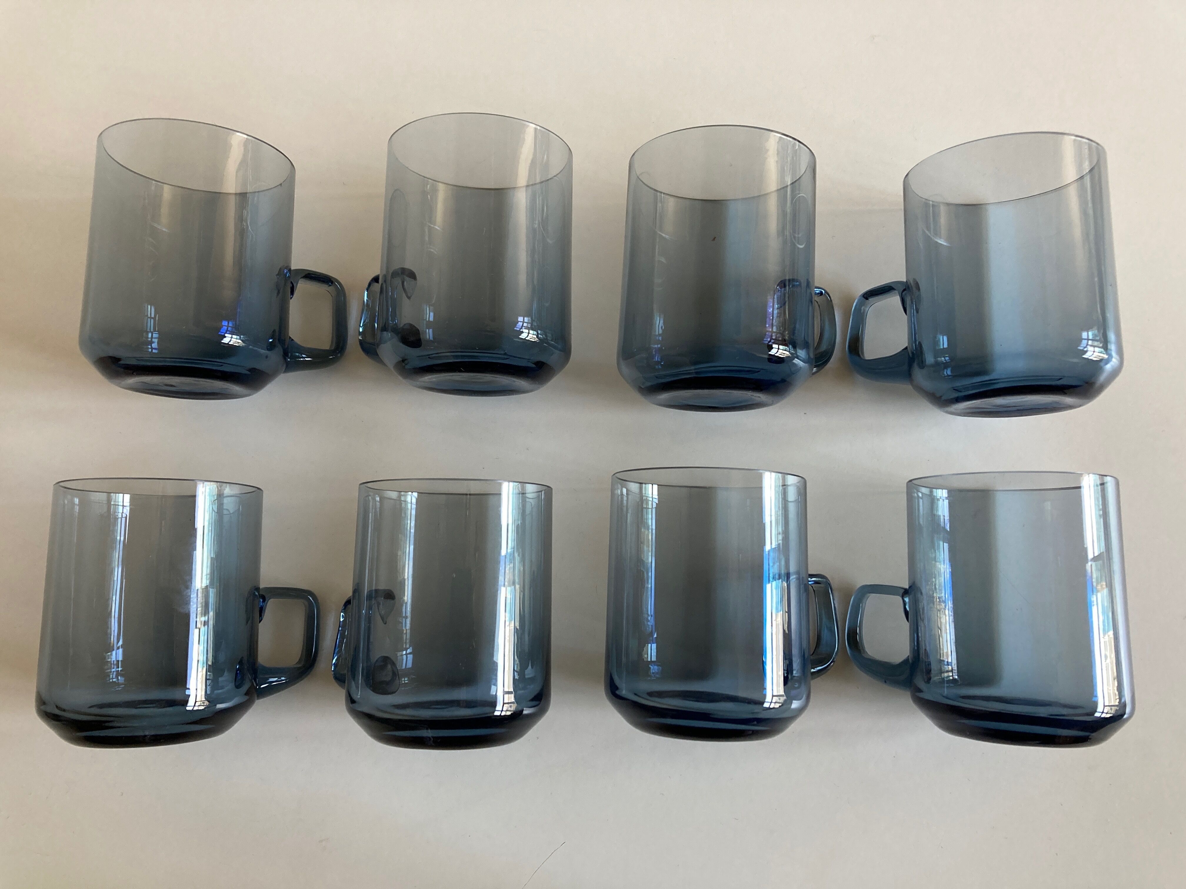 Set of 8 glasses Scandinavian cups Denby-Milnor mid century modern ice blue