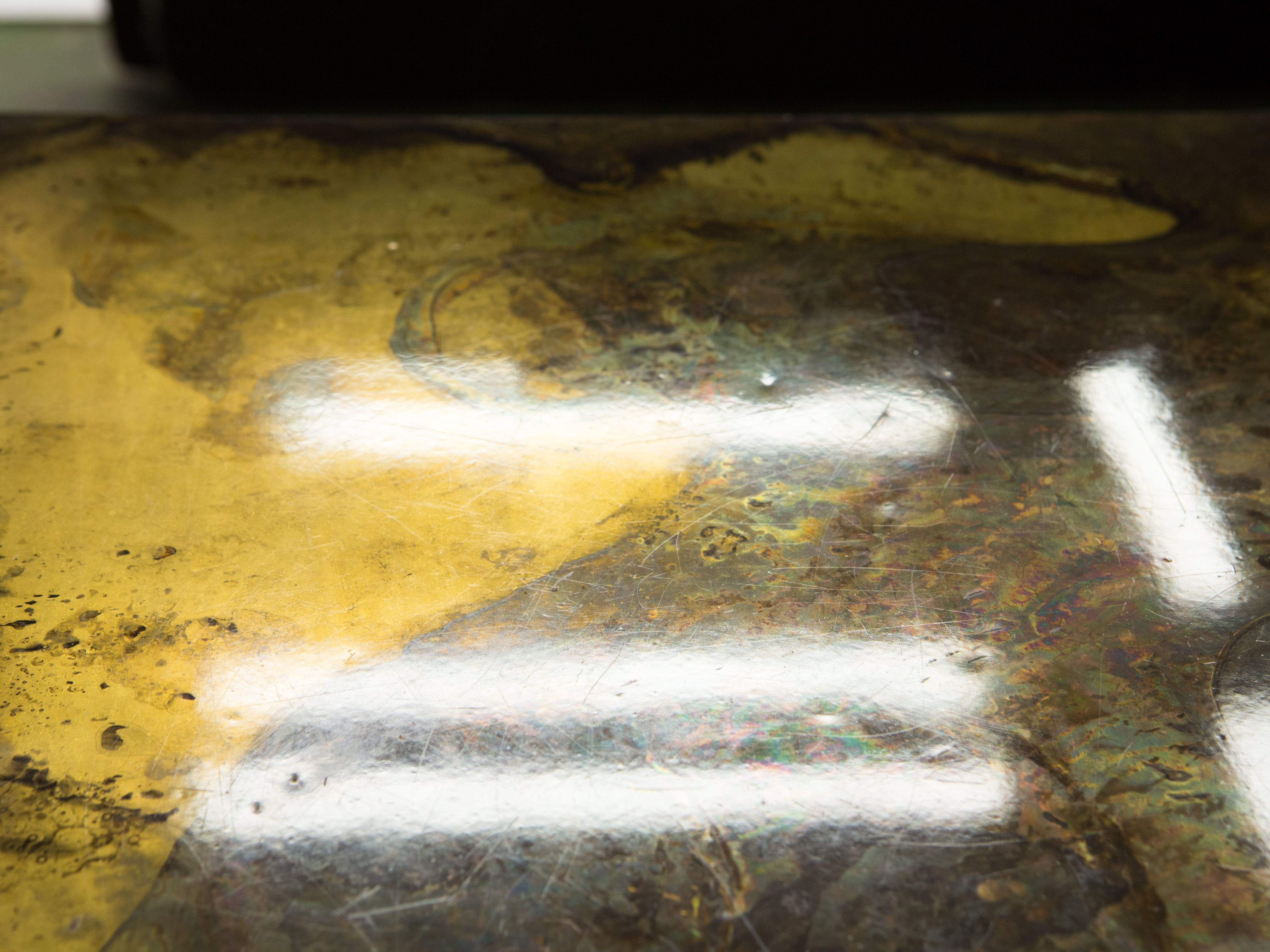 Isabelle and Richard Faure's unique patinated oxidized brass coffee table 1970