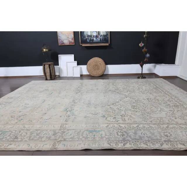 1970s Vintage Persian Handmade Wool Cotton Blue Area Rug 298x384