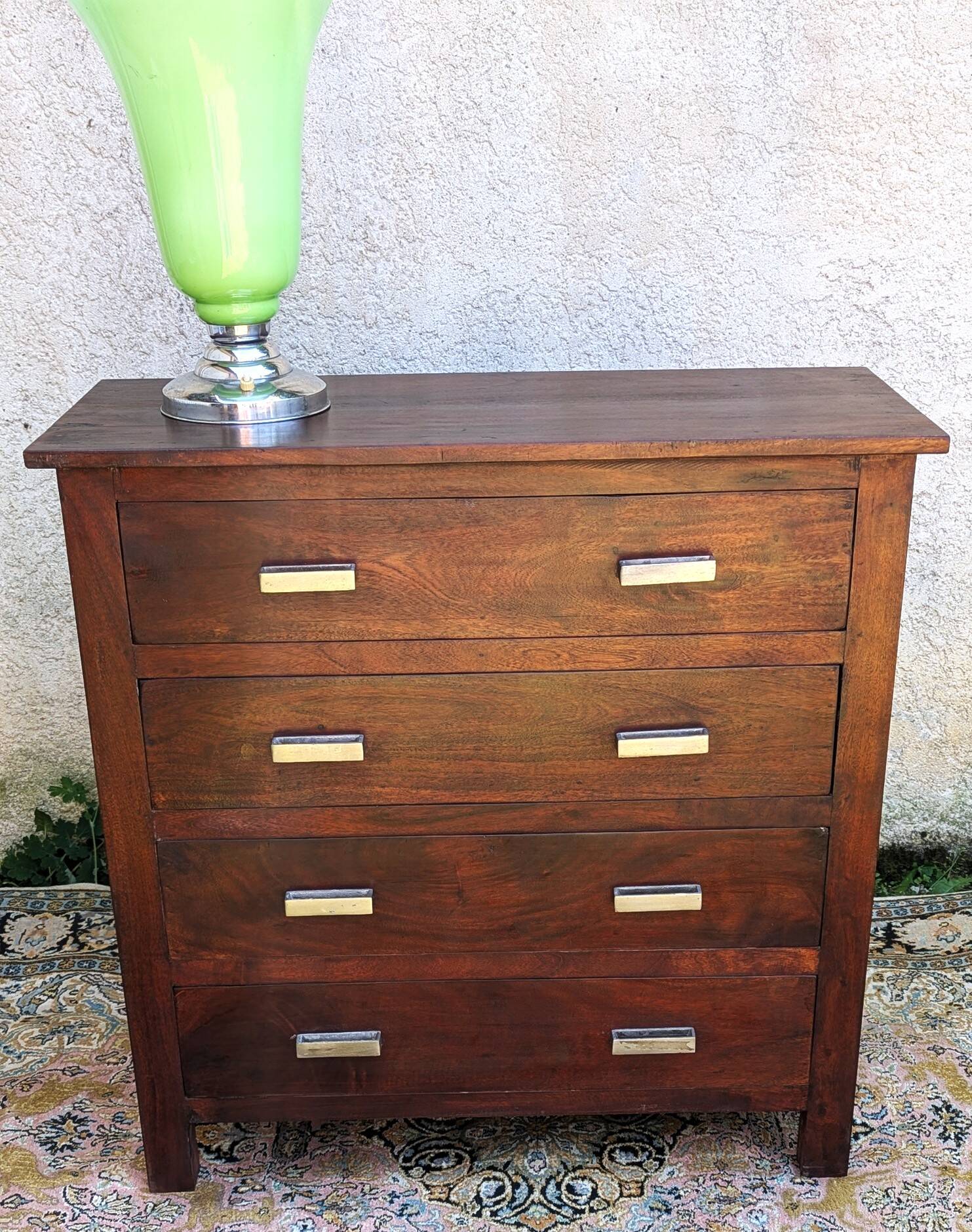 Commode Art Deco 4 Tiroirs Bois massif Rouge
