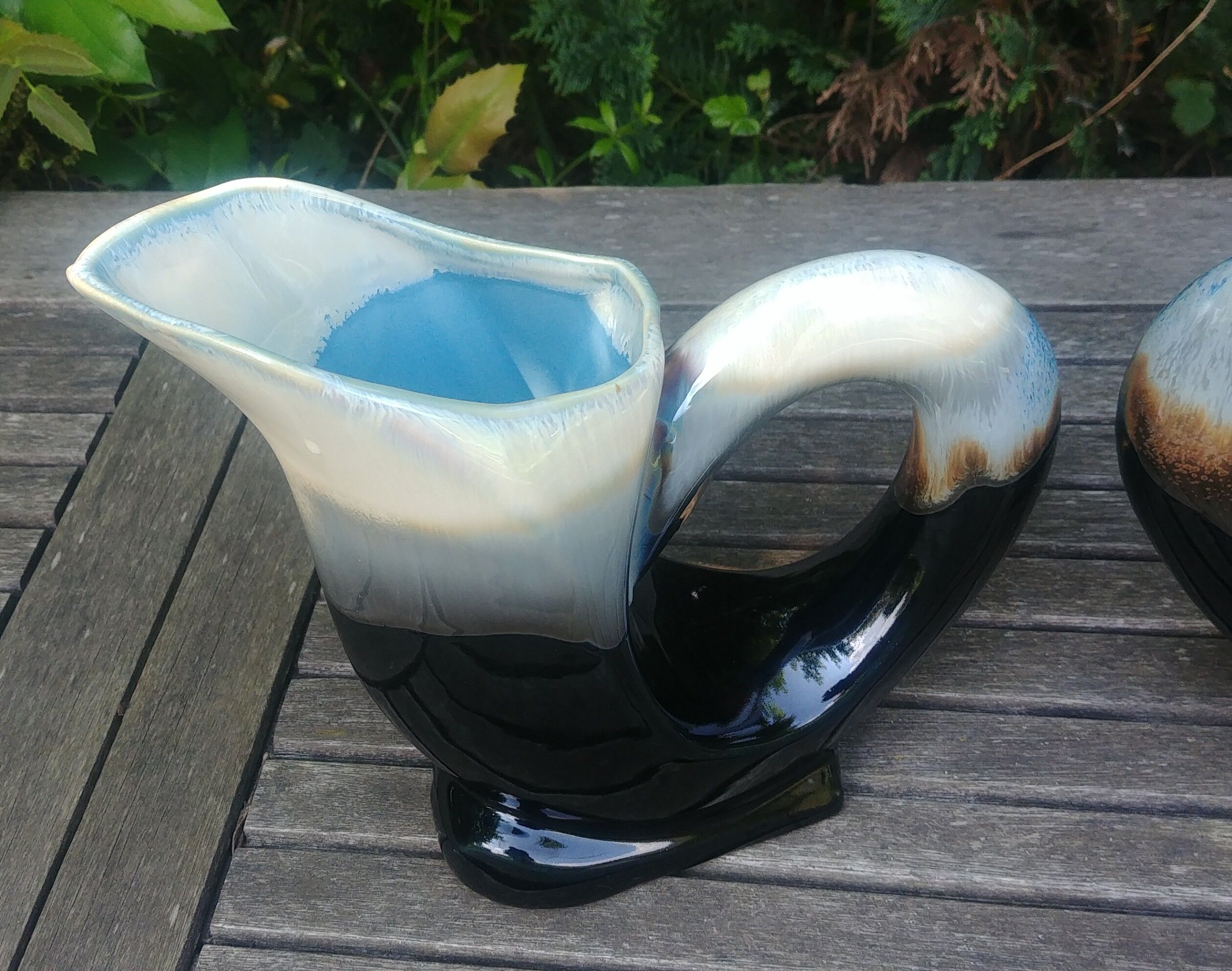 Two swan-shaped vases in glazed ceramic vintage 30/40s