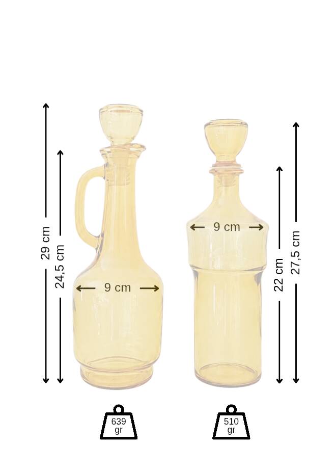 Set of two vintage amber glass carafes attributed to Lubiana.