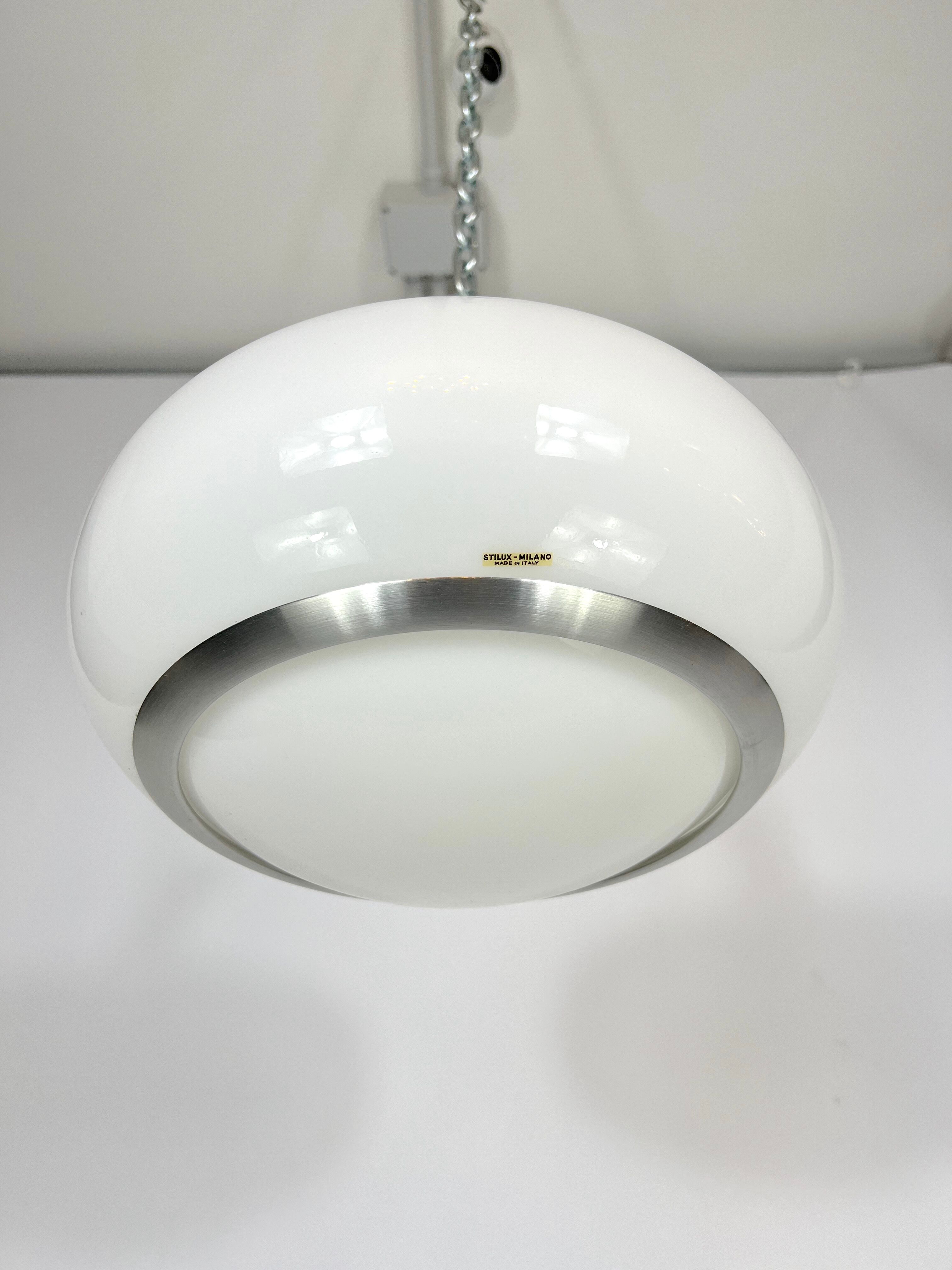 Stilux Milano, white perspex and aluminum ceiling lamp from 60s