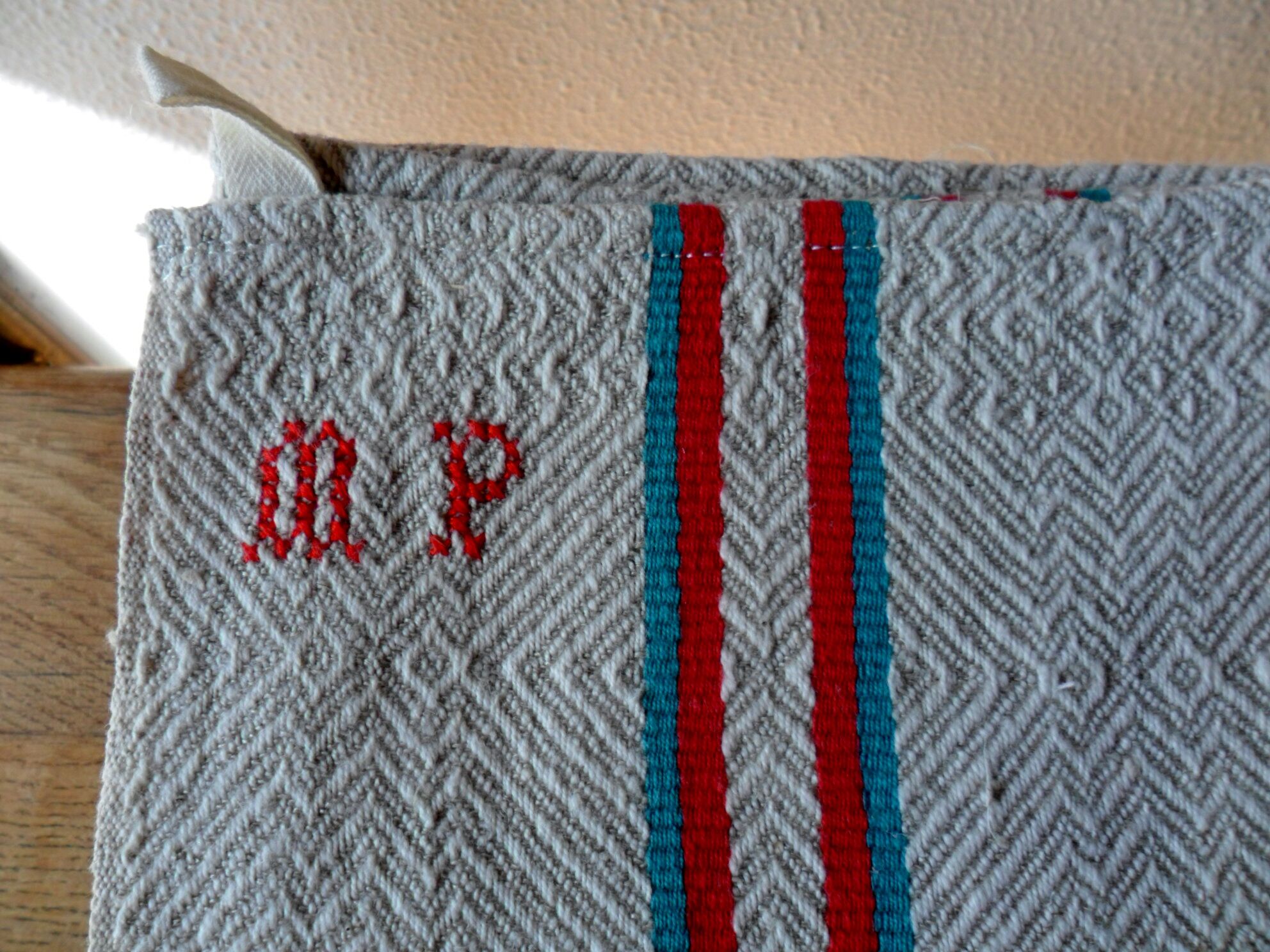 Set of 5 towels embroidered vintage, basque canvas