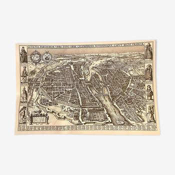 Map plan engraving of Vintage Paris