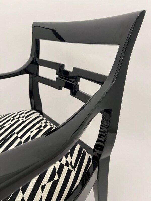 Art Deco Armchairs in Black Lacquer and Black-Creme Fabric, 1925