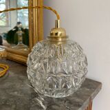 Walking lamp with vintage molded glass globe